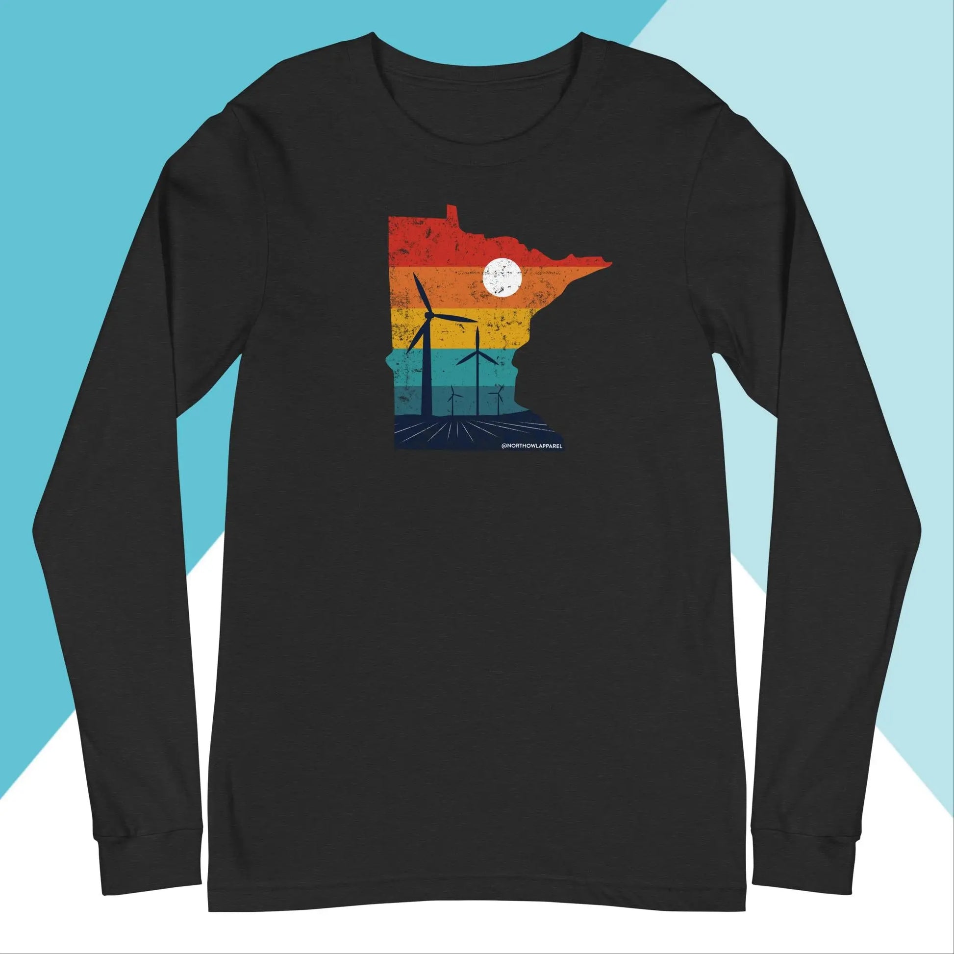 Minnesota Rural Retro Windmill Sunset Unisex Long Sleeve Shirt North Owl Apparel