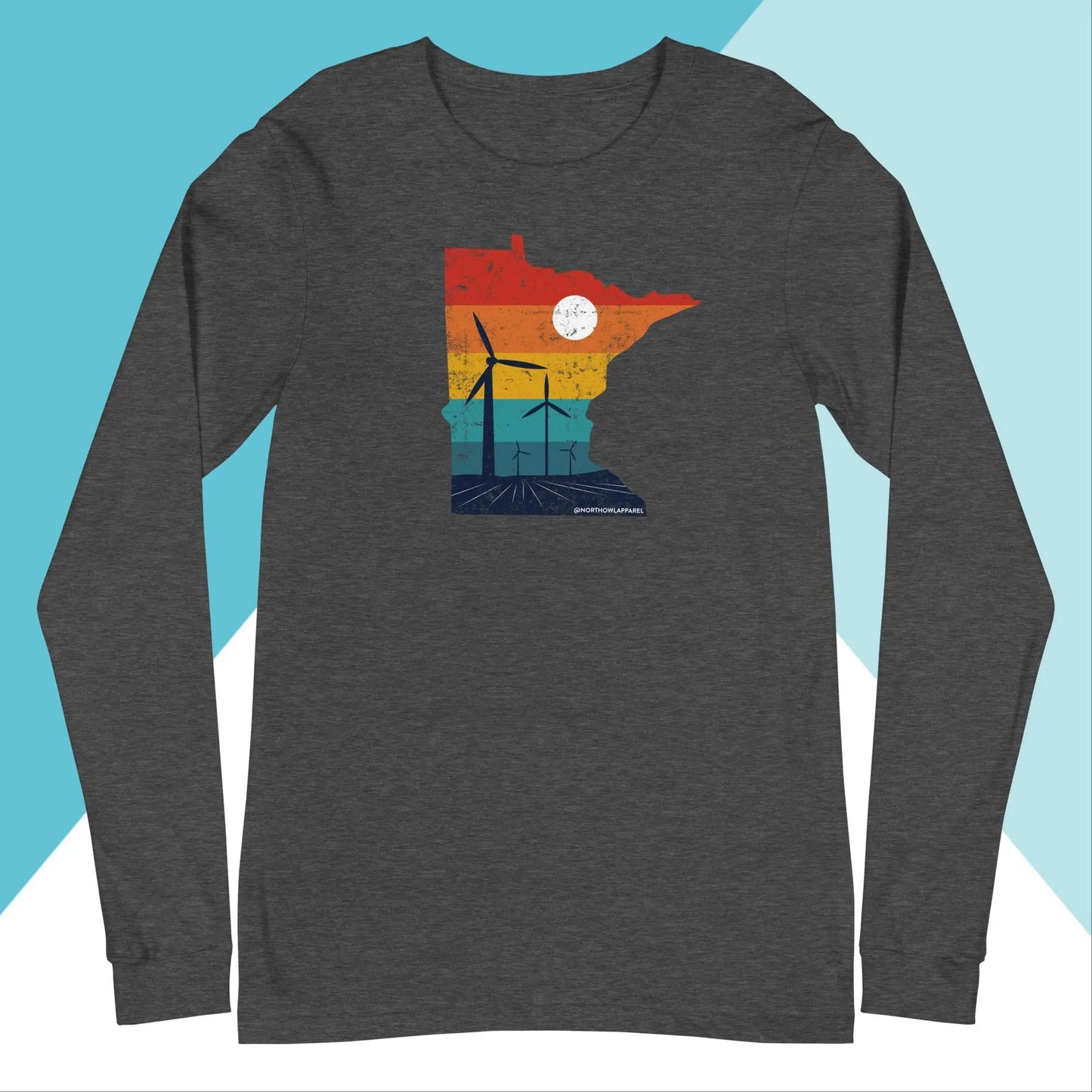 Minnesota Rural Retro Windmill Sunset Unisex Long Sleeve Shirt North Owl Apparel