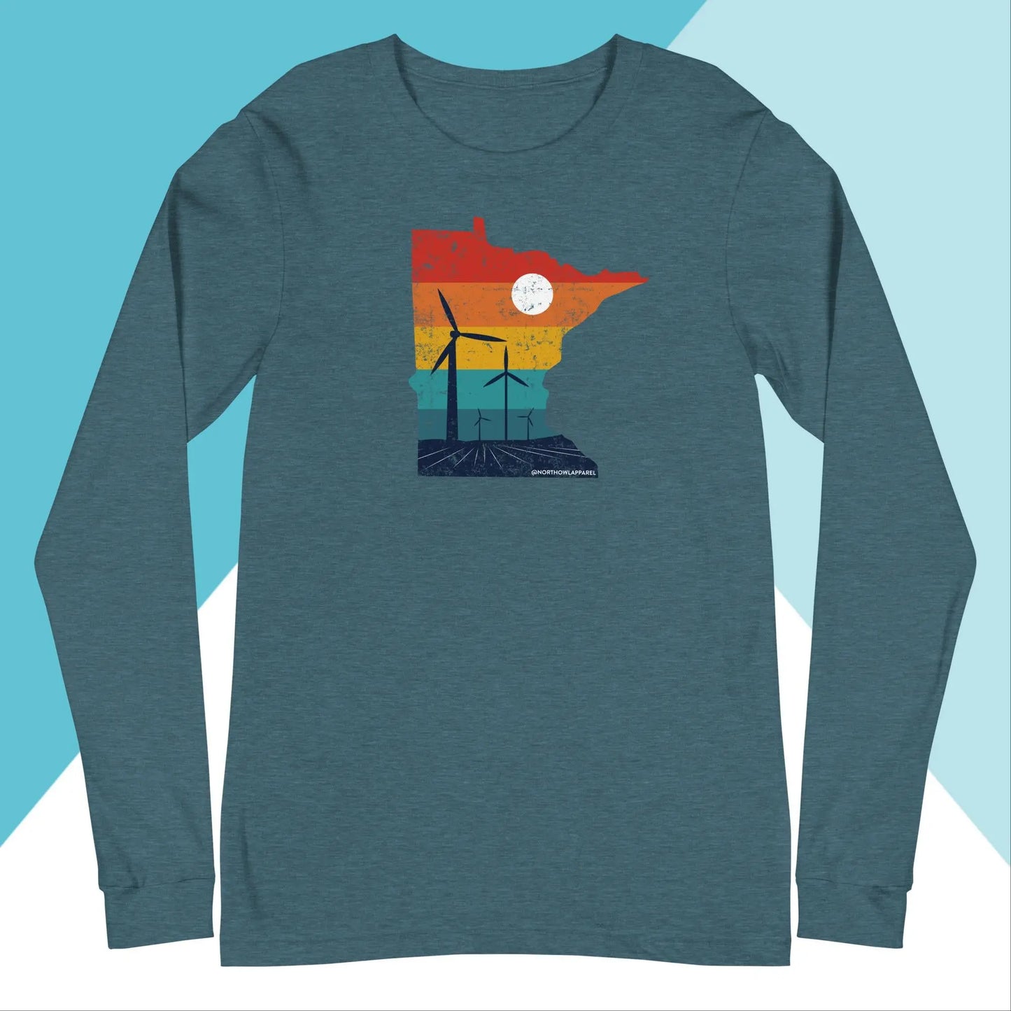 Minnesota Rural Retro Windmill Sunset Unisex Long Sleeve Shirt North Owl Apparel