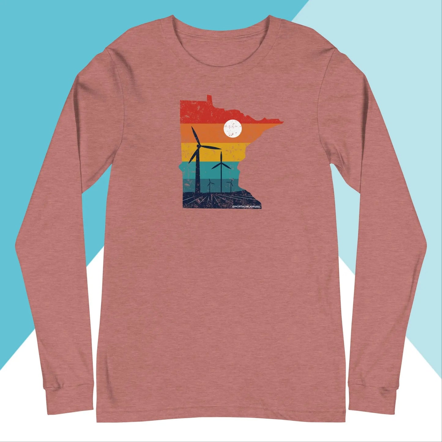 Minnesota Rural Retro Windmill Sunset Unisex Long Sleeve Shirt North Owl Apparel