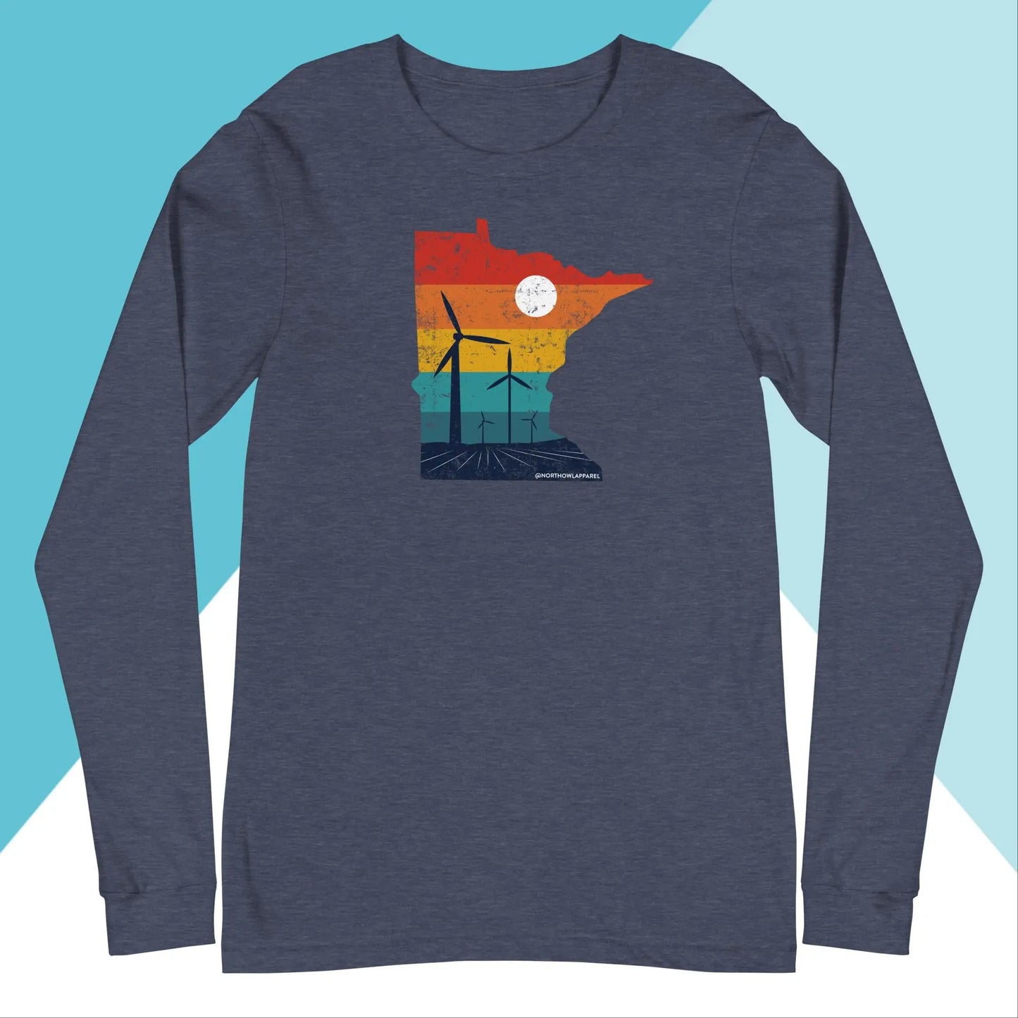 Minnesota Rural Retro Windmill Sunset Unisex Long Sleeve Shirt North Owl Apparel
