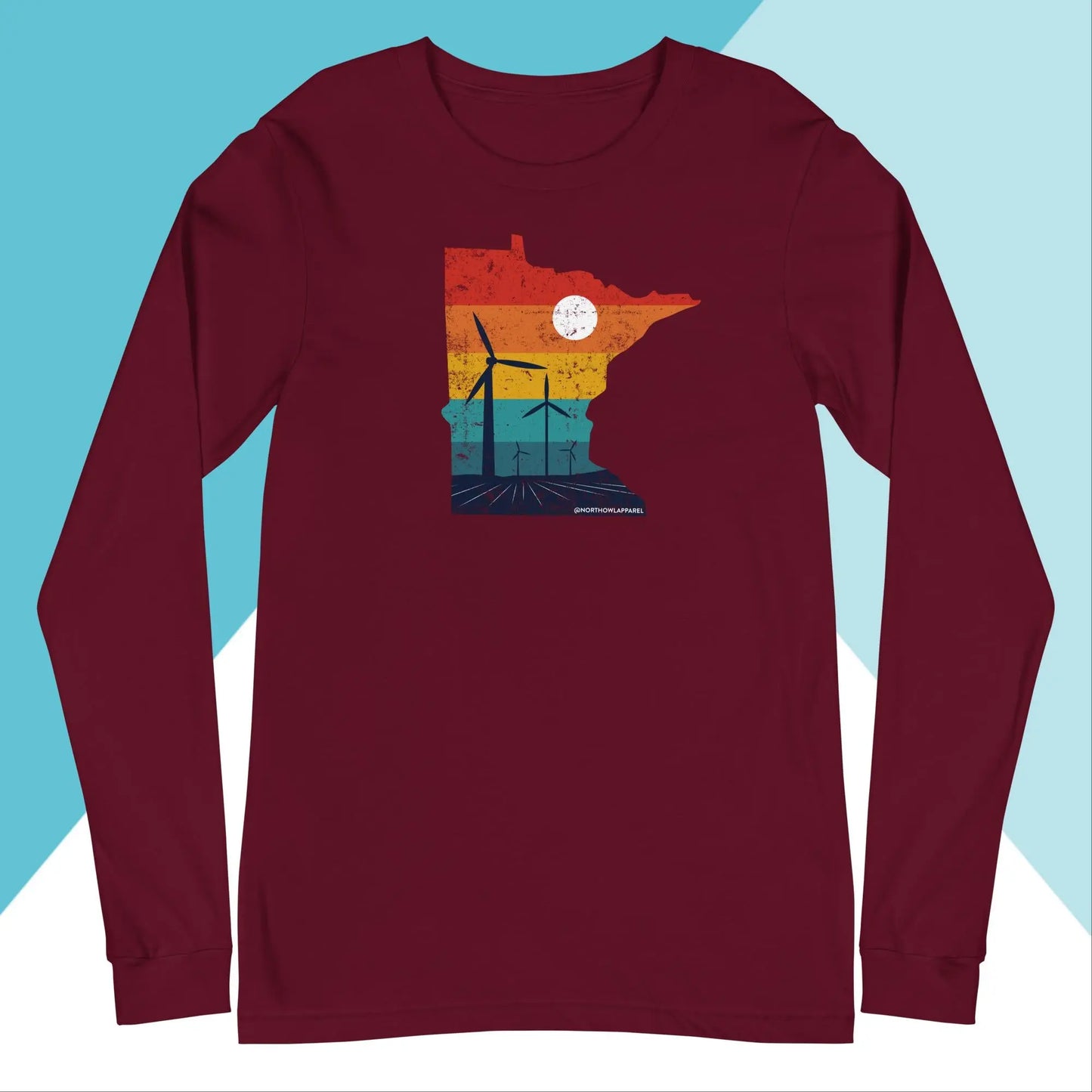 Minnesota Rural Retro Windmill Sunset Unisex Long Sleeve Shirt North Owl Apparel