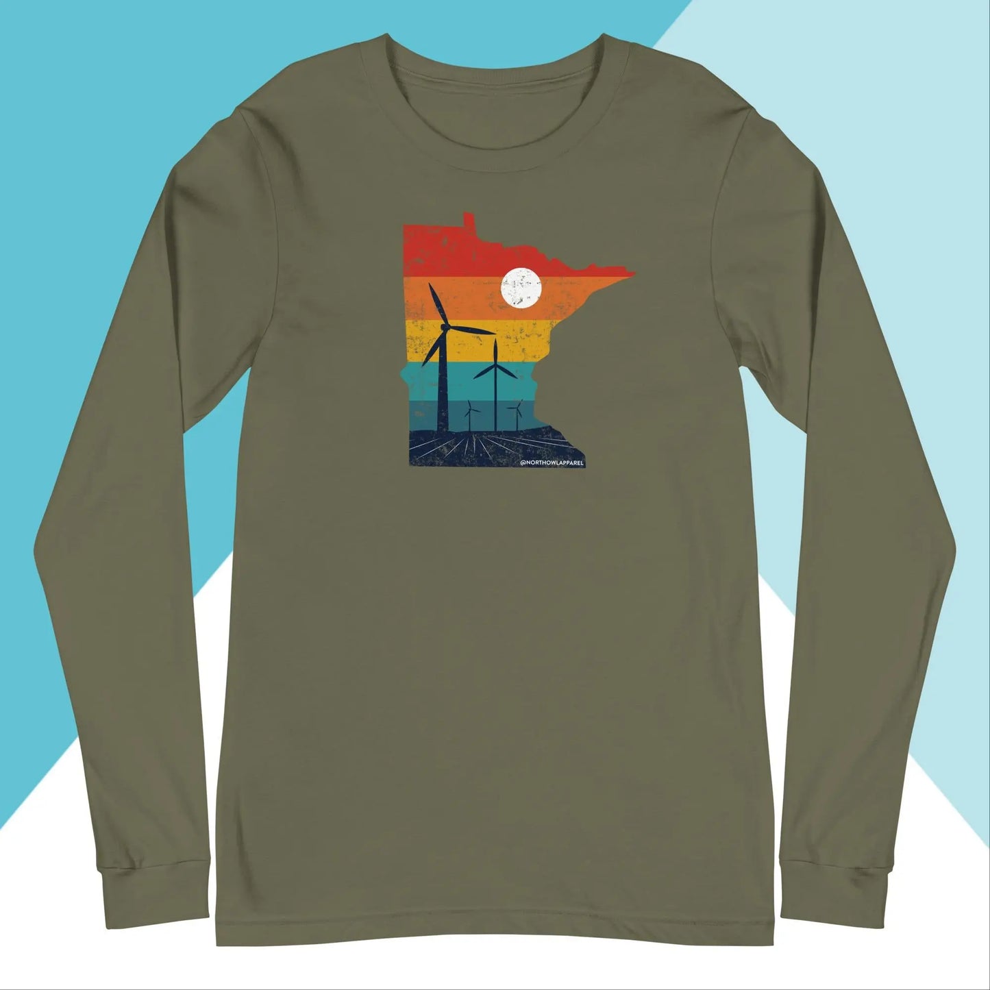 Minnesota Rural Retro Windmill Sunset Unisex Long Sleeve Shirt North Owl Apparel