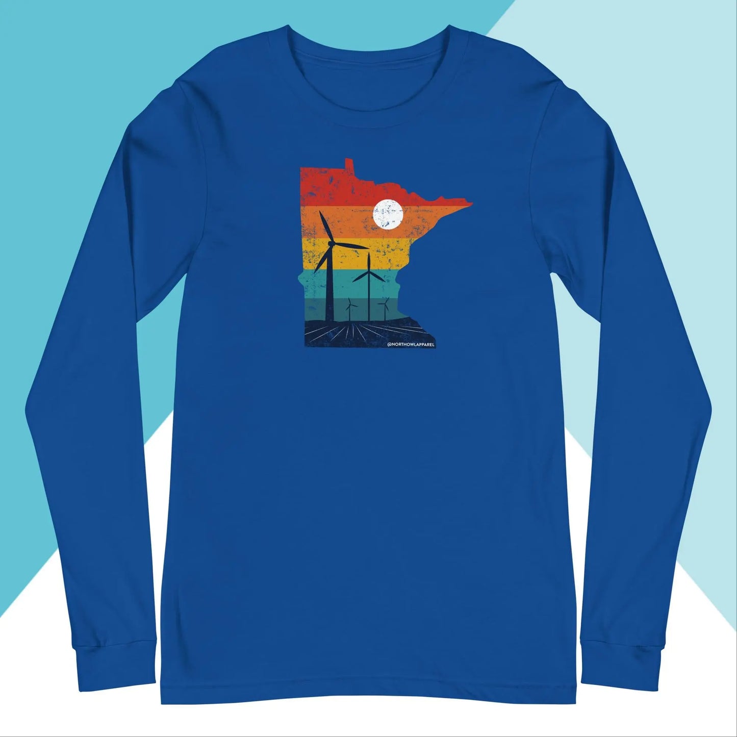 Minnesota Rural Retro Windmill Sunset Unisex Long Sleeve Shirt North Owl Apparel