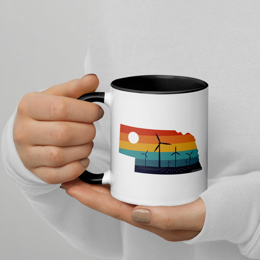 Nebraska Rural Retro Windmill Sunset Ceramic Mug North Owl Apparel