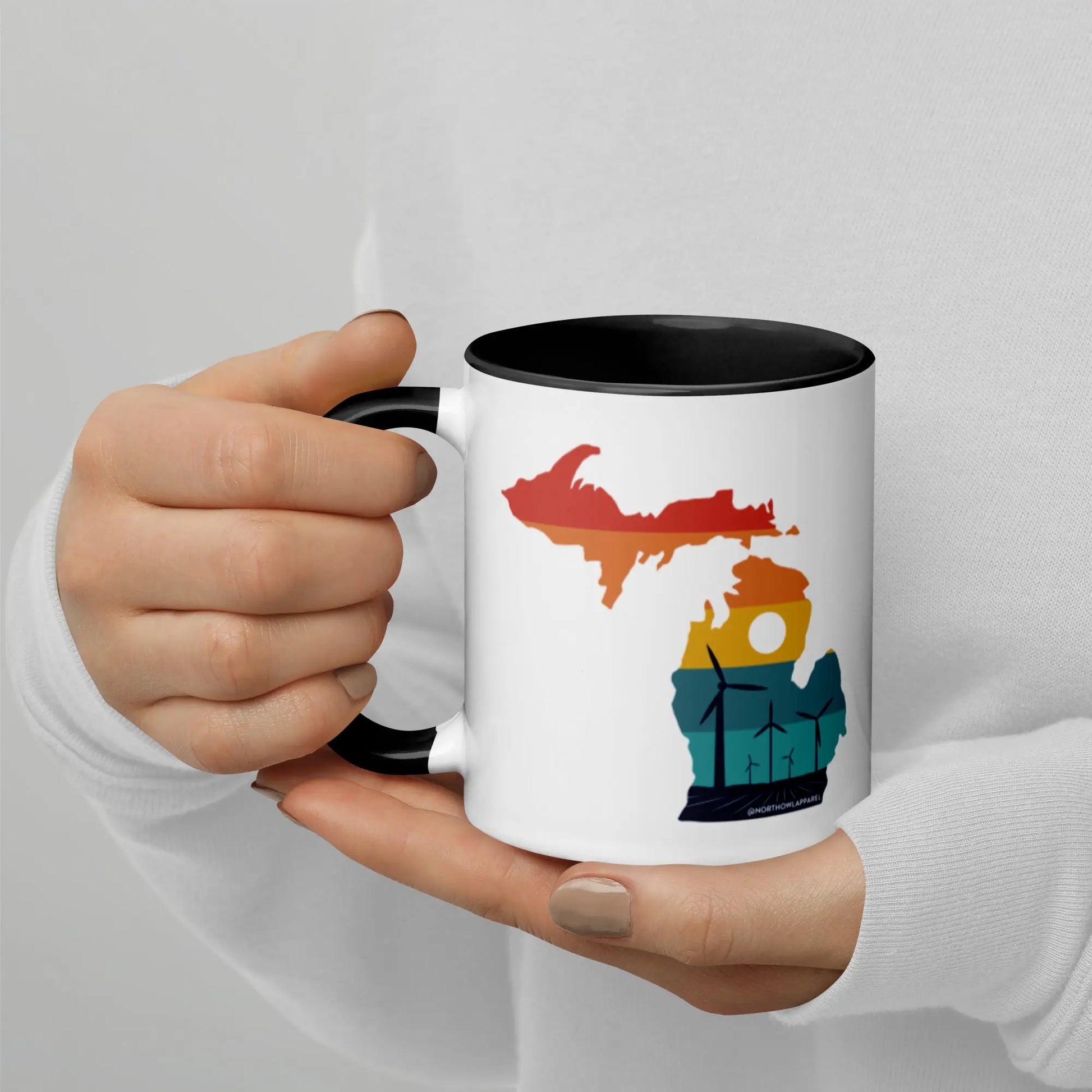 Michigan Rural Retro Windmill Sunset Ceramic Mug North Owl Apparel