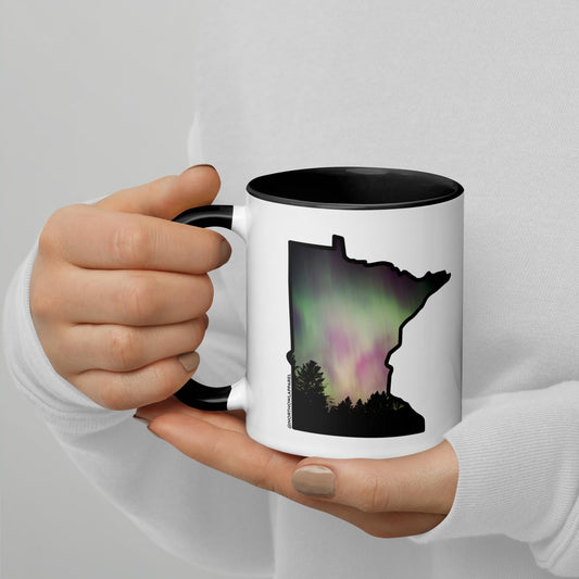 Minnesota Northern Lights Aurora State Shape Gift Mug North Owl Apparel