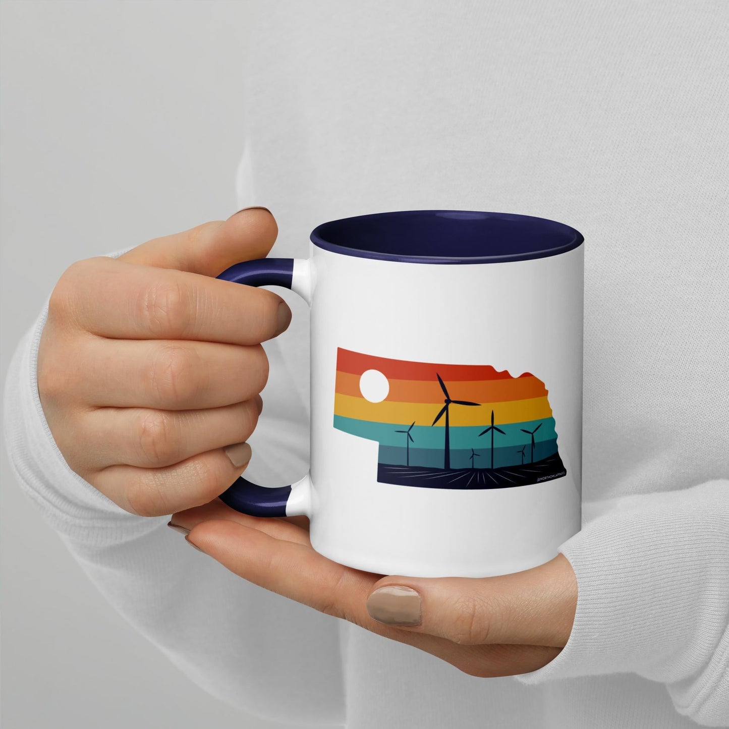 Nebraska Rural Retro Windmill Sunset Ceramic Mug North Owl Apparel