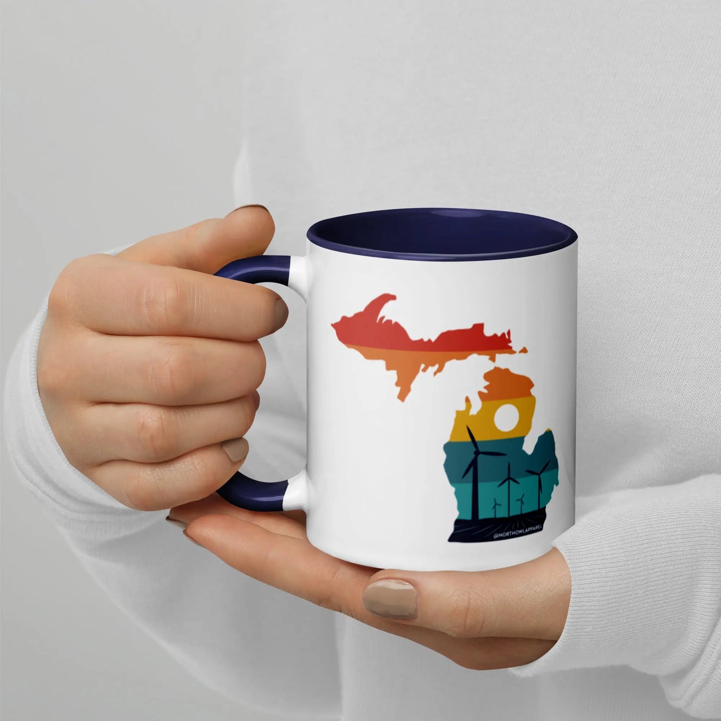 Michigan Rural Retro Windmill Sunset Ceramic Mug North Owl Apparel