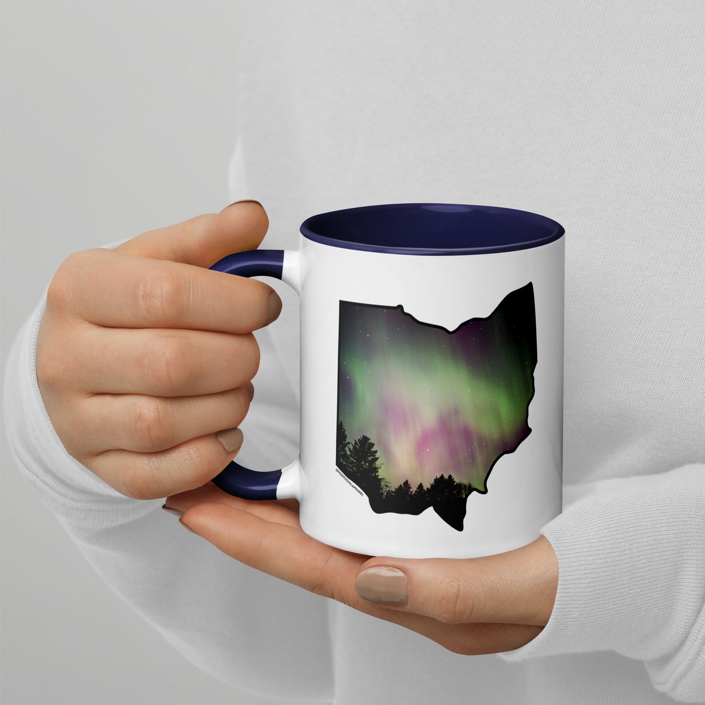 Ohio State Shape Northern Lights Coffee Mug North Owl Apparel