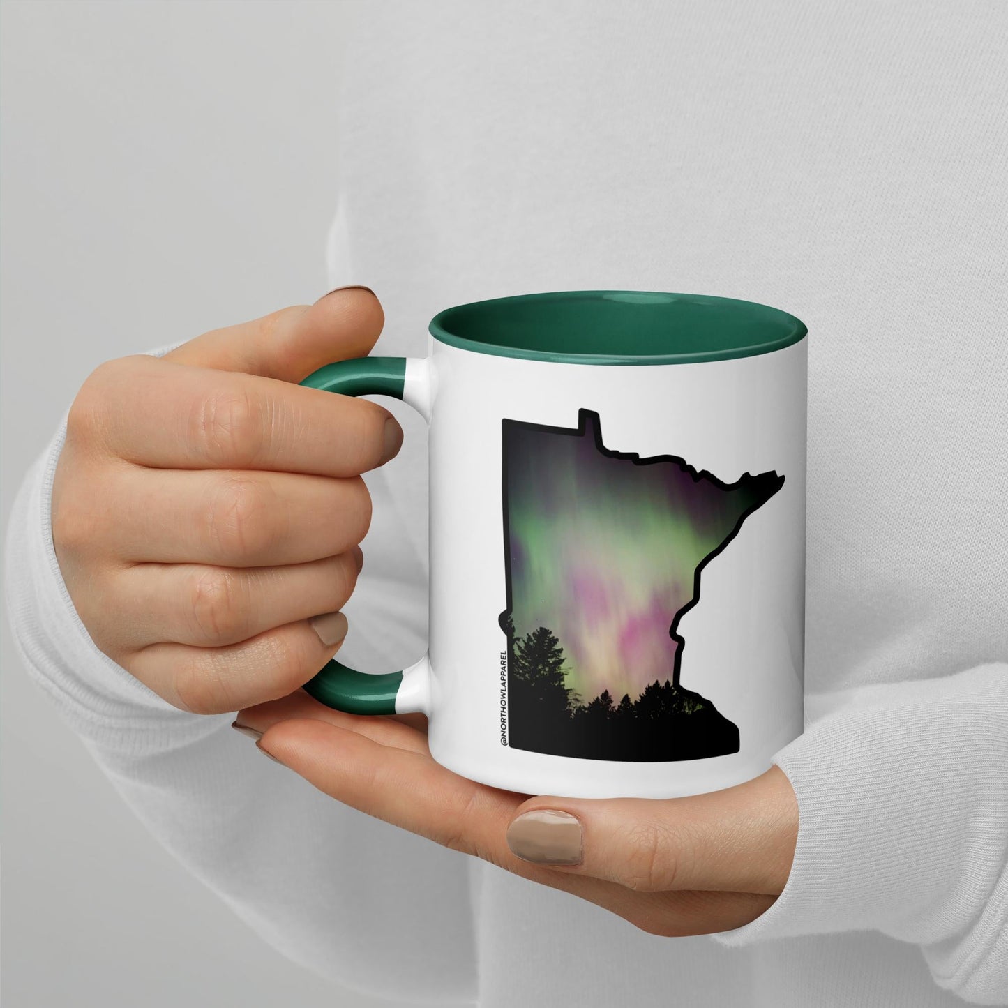 Minnesota Northern Lights Aurora State Shape Gift Mug North Owl Apparel