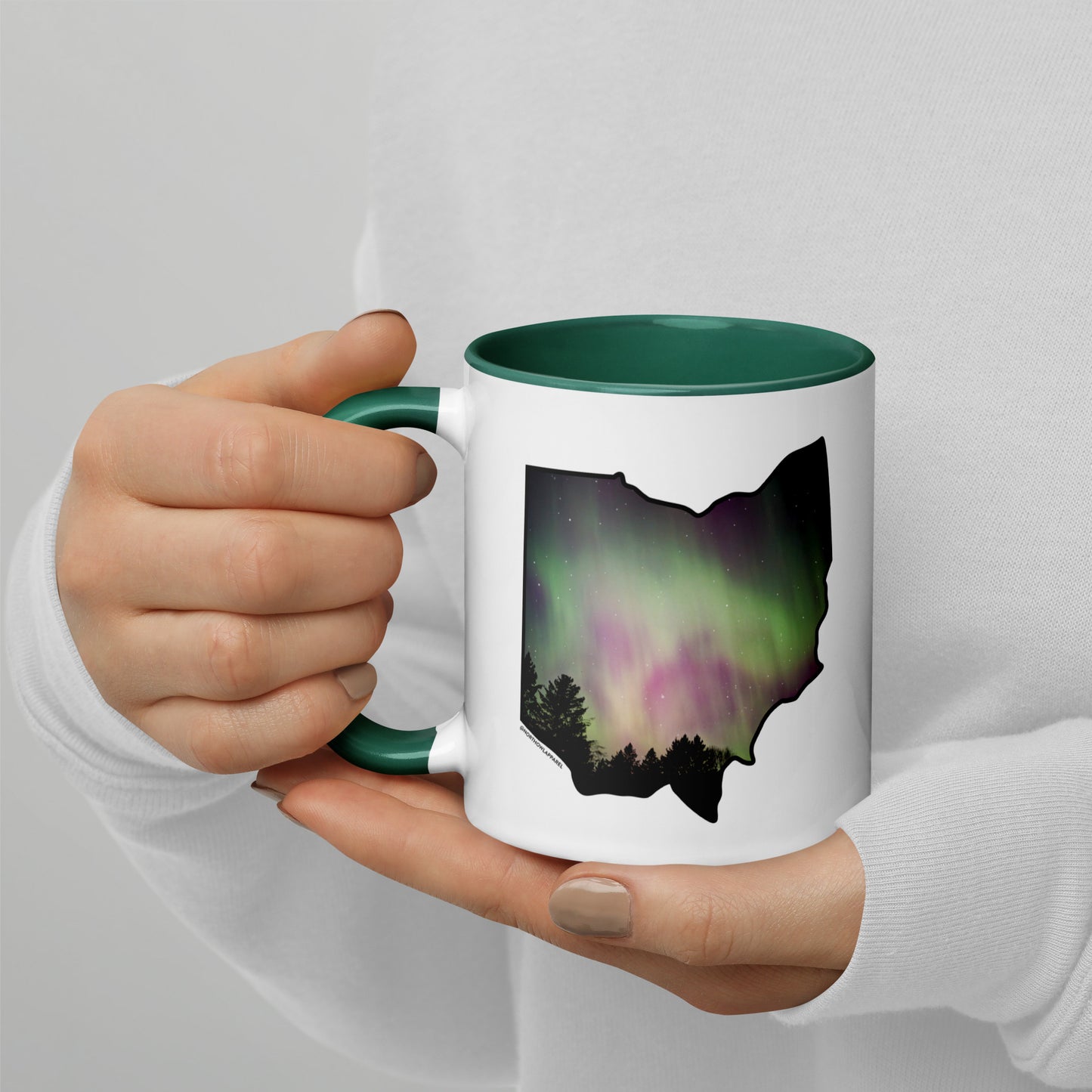 Ohio State Shape Northern Lights Coffee Mug North Owl Apparel