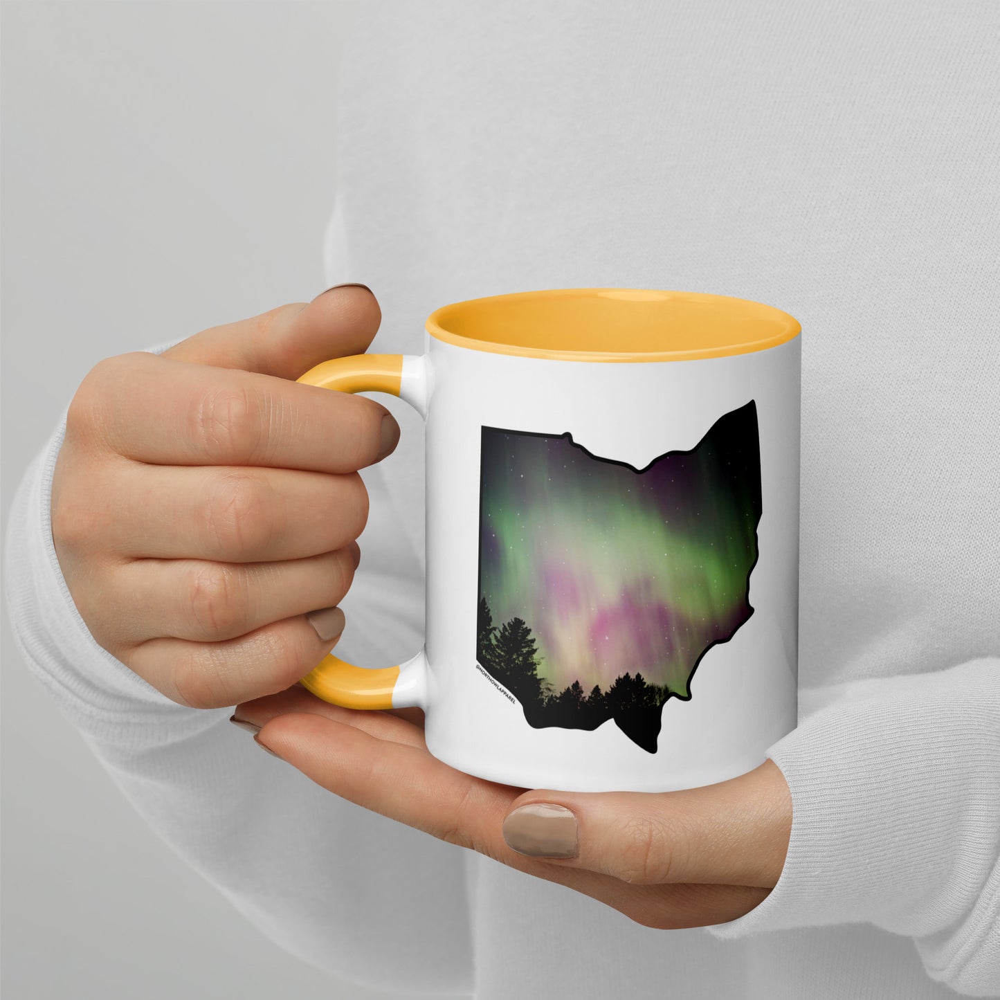 Ohio State Shape Northern Lights Coffee Mug North Owl Apparel