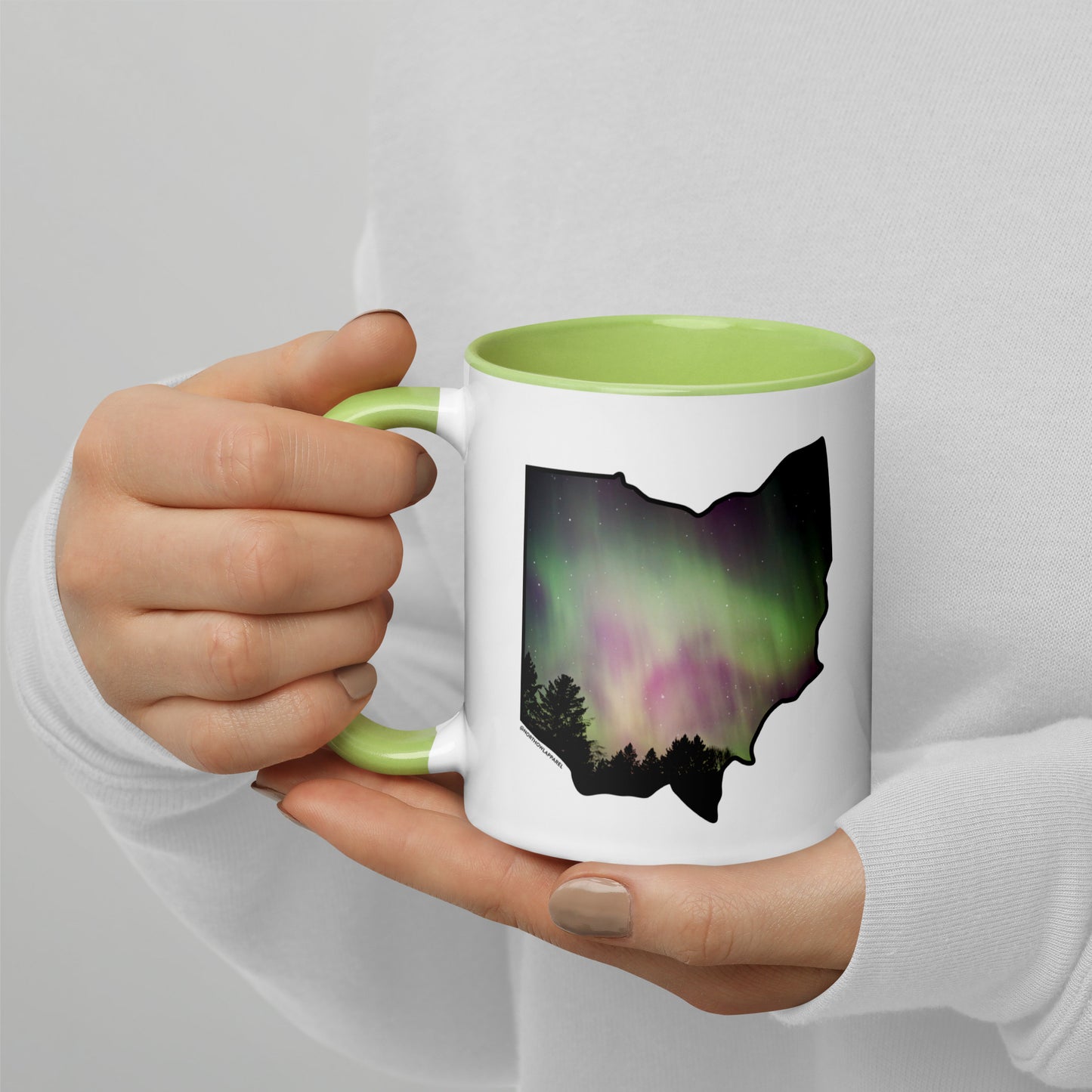 Ohio State Shape Northern Lights Coffee Mug North Owl Apparel