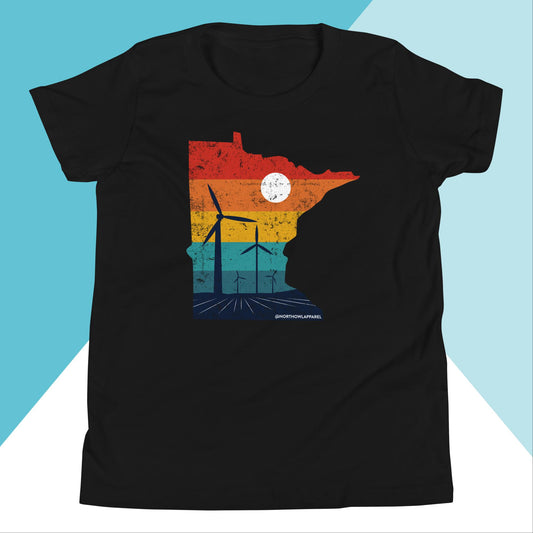Minnesota Rural Retro Windmill Sunset Youth Kids Shirt