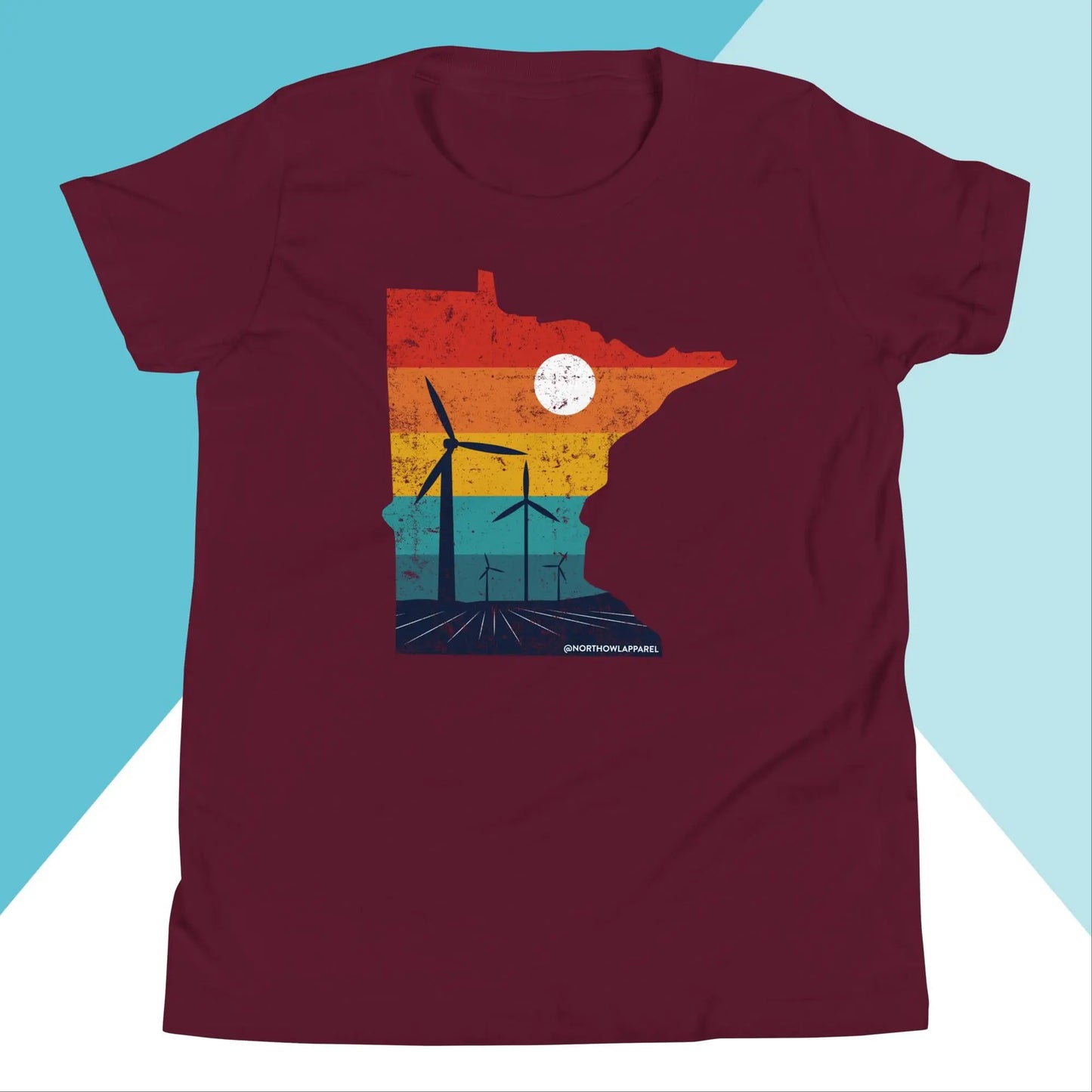 Minnesota Rural Retro Windmill Sunset Youth Kids Shirt North Owl Apparel